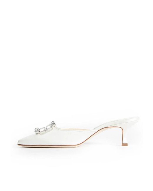 Manolo Blahnik White Embellished Pointed-Toe Mules