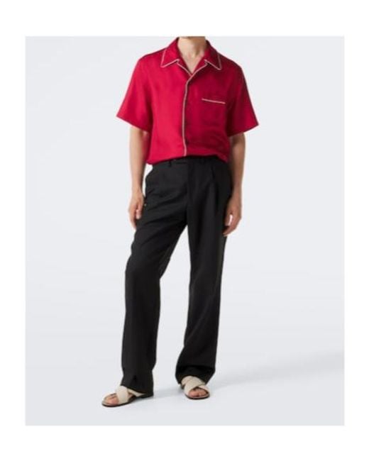 Dolce & Gabbana Red Silk Satin Bowling Shirt for men