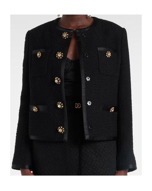 Dolce & Gabbana Black Wool And Silk-Blend Tweed Jacket