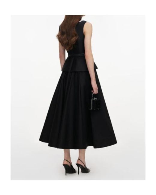 Self-Portrait Black Taffeta Peplum Midi Dress