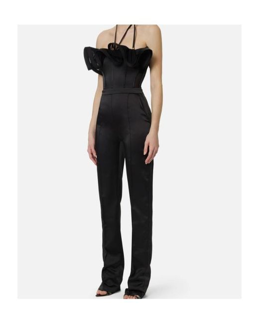 Elisabetta Franchi Black Ruffled Corset-Style Jumpsuit