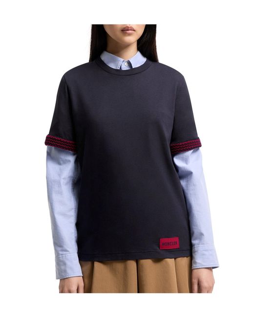 Moncler Blue Logo Patch Crewneck T-Shirt