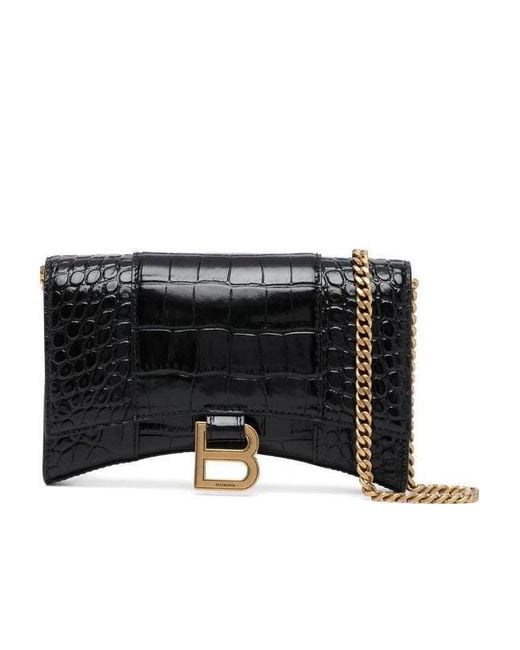 Balenciaga Black Embossed Logo Plaque Chain Wallet