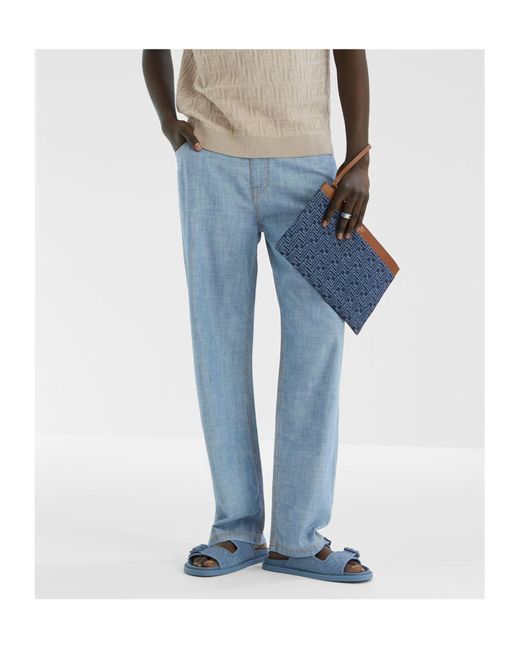 Fendi Blue Straight-Leg Long Jeans for men