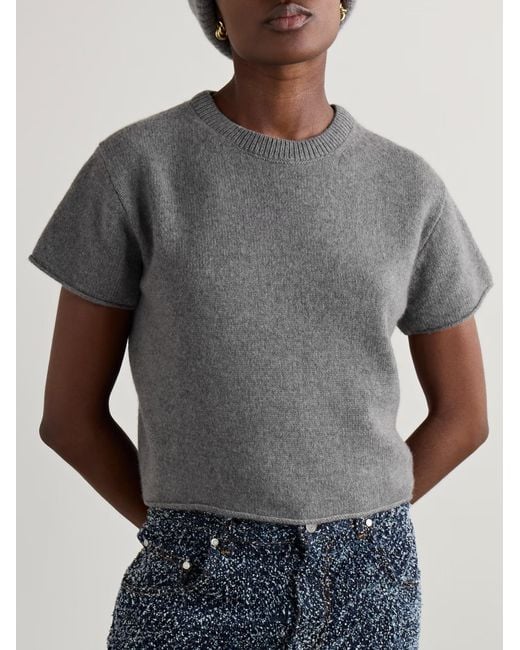 The Elder Statesman Gray Short-Sleeved Cashmere Sweater