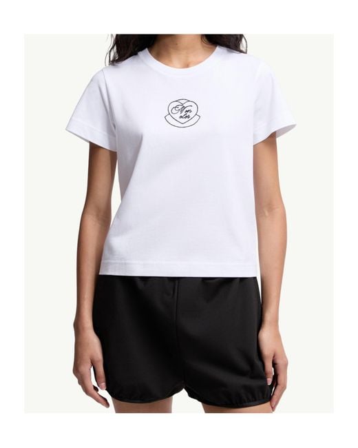 Moncler White Logo Embroidered Crewneck T-Shirt