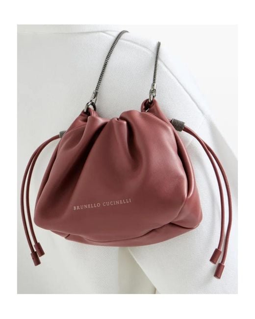 Brunello Cucinelli Brown Mellow Drawstring Small Bucket Bag