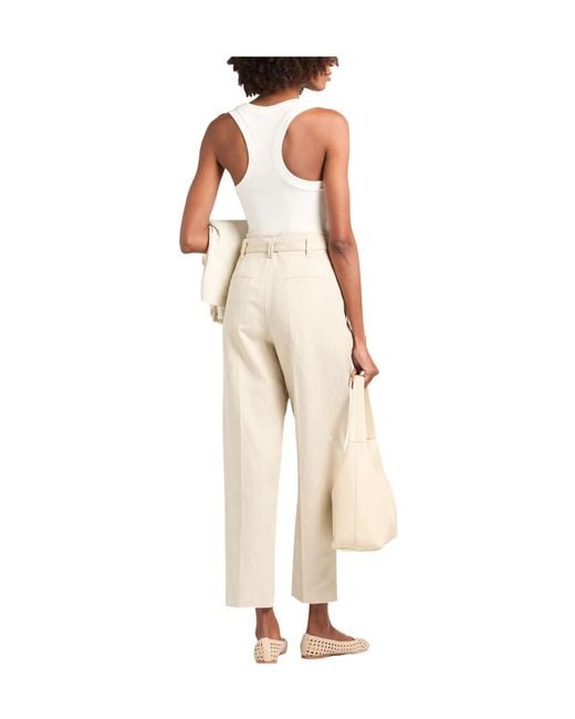 Brunello Cucinelli Natural Plain Colour Tapered Trousers