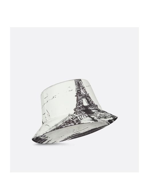Dior White Teddy-D Paris Small Brim Bucket Hat