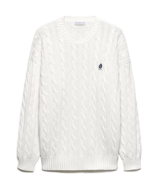 Prada White Logo-Embroidered Crewneck Jumper for men