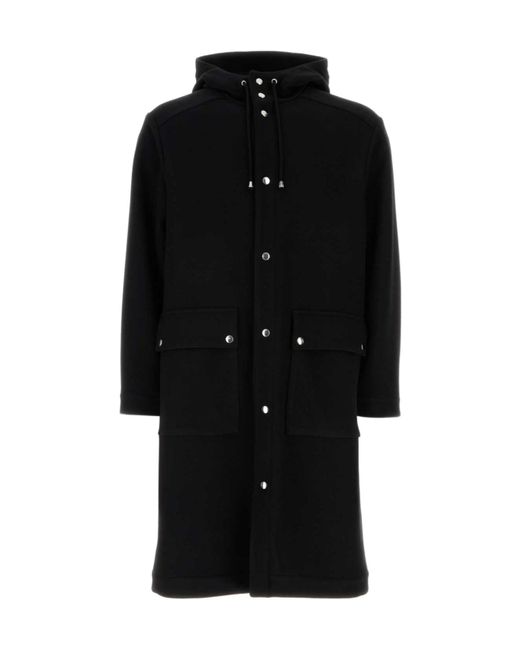 Aspesi Black Hooded Buttoned Parka Coat for men