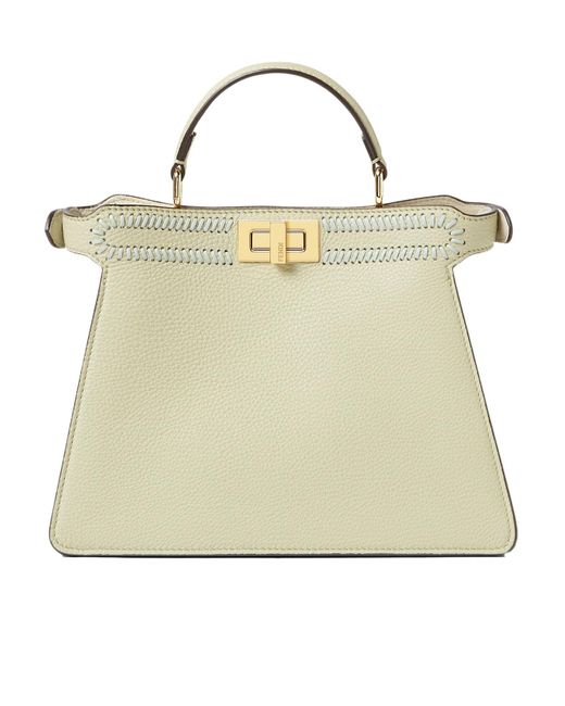 Fendi Metallic Sage Leather Bag With Ff Interlacing