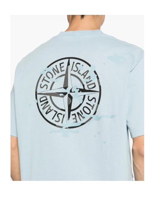 Stone Island Blue Camo Compass Printed Crewneck T-Shirt for men