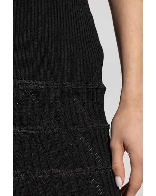 Balmain Black Ribbed V-Neck Mini Dress