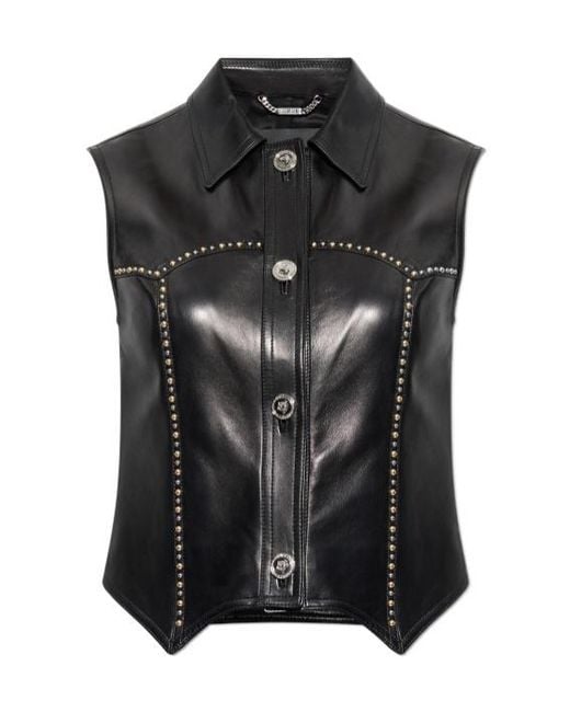 Versace Black Stud-Embellished Button-Up Gilet