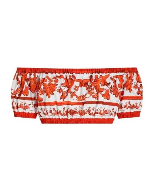 Dolce & Gabbana Red Majolica-Printed Poplin Top