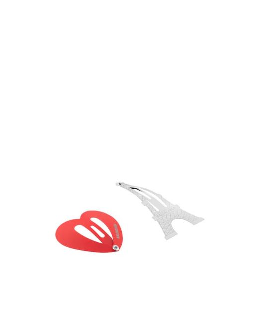 Balenciaga Red Set Of Two Bazaar Paris Heart Snap Hair Clips