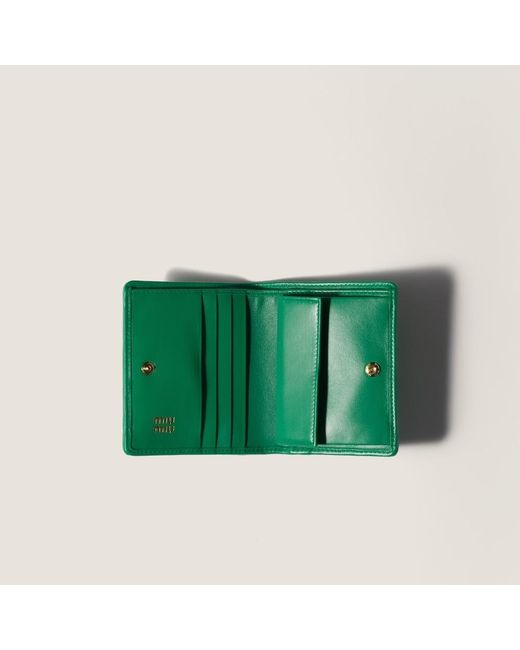 Miu Miu Green Small Matelassé Nappa Leather Wallet