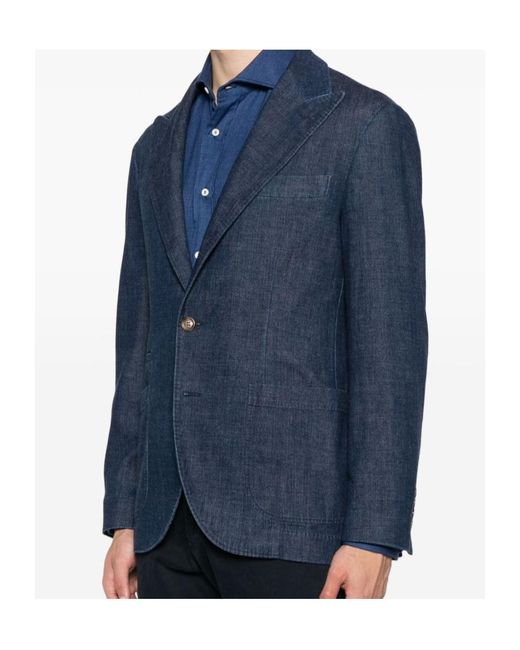 Brunello Cucinelli Blue Single Breasted Long Sleeved Blazer for men