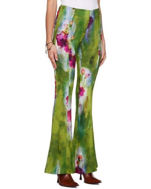 Acne Green Flared Tie-Dye Print Trousers