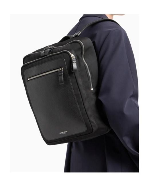 Giorgio Armani Black Logo Printed Zipped Backpack for men