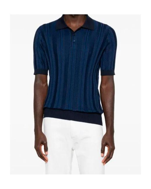 Brunello Cucinelli Blue Short Sleeve Polo for men