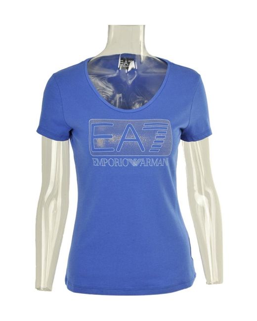EA7 Blue T-Shirt With Round Neck And Short Sleeves
