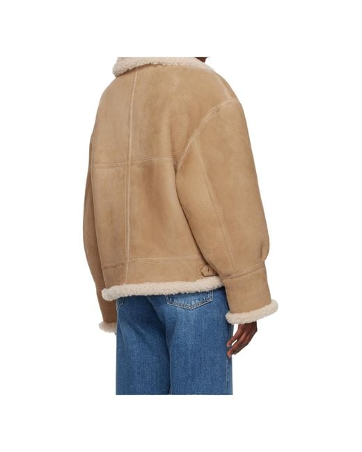 Nour Hammour Blue Tan Portia Modern Shearling Aviator Jacket