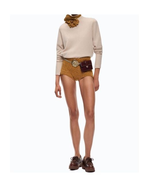 Pinko Natural Ribbed-Trim High-Neck Sweater