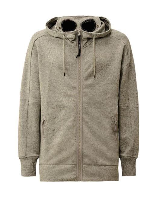C P Company Gray Goggle Zip-Up Hoodie for men