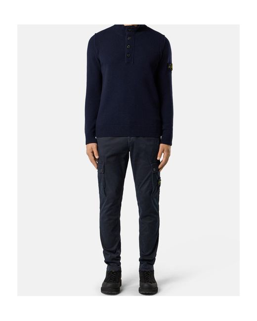 Stone Island Blue Logo Patch High Neck Sweater for men