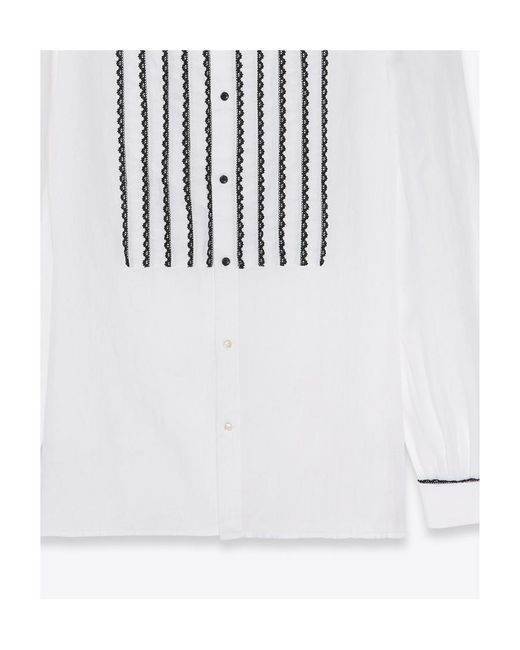 Saint Laurent White Contrasting Lace-Detail Shirt for men