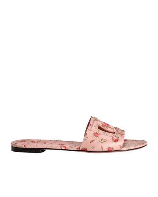 Dolce & Gabbana Pink Rose Printed Flat Slippers
