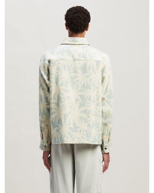 Palm Angels White Palm Tree Printed Overshirt for men