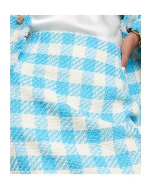 Oscar de la Renta Blue Checked Wool Midi Skirt