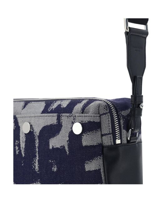 McQueen Blue Graffiti-Logo Pattern Shoulder Bag for men