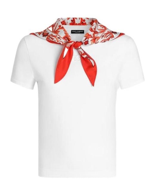 Dolce & Gabbana White Detachable Scarf Fitted Top