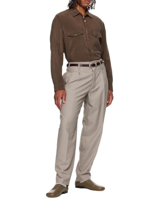 Lemaire Gray Pleated-Front Side-Adjustable Trousers for men