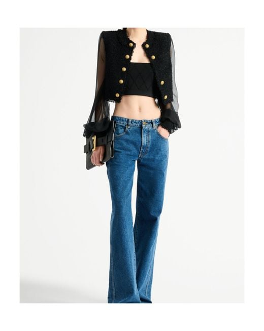 Balmain Black Cropped Tweed Muslin Jacket