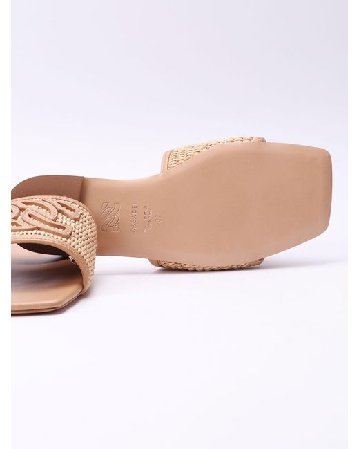 Casadei Pink Portofino Logo-Patch Square-Toe Slides