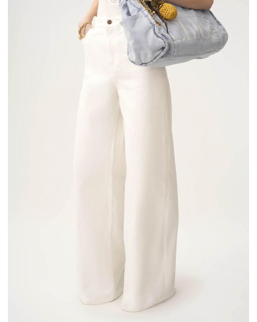 Chloé White Chloé Logo Patch Wide-Leg Jeans