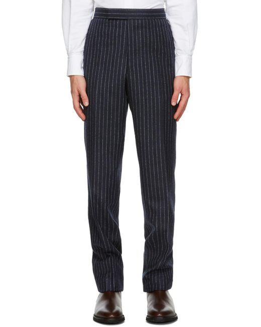 Thom Browne Blue Ground Chalk-Stripe Flannel Trousers for men