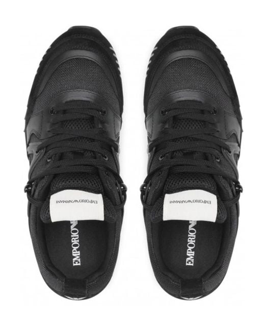 Emporio Armani Black Round Head Lace-Up Casual Shoes for men