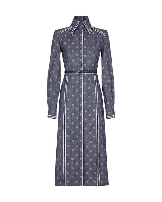 Fendi Blue Karligraphy Motif Shirt Dress