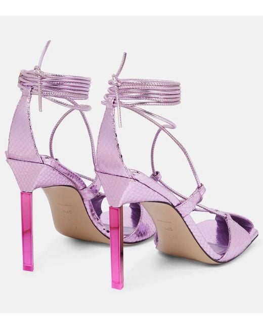 The Attico Purple Adele Snake-Effect Leather Sandals