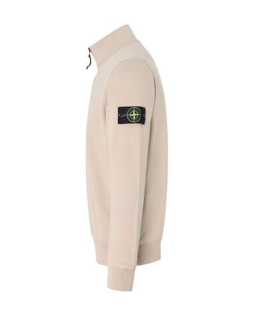 Stone Island Natural Logo Patch Quarter-Zip Sweatshirt for men