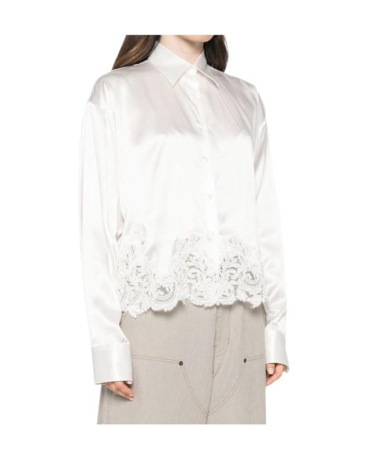 Ermanno Scervino White Lace-Trim Satin Shirt