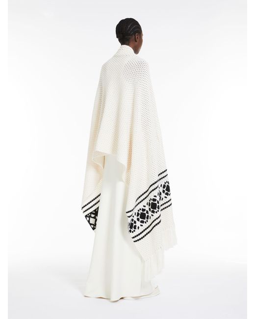 Max Mara White Peplo Fringed Scarf