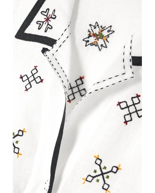 Vita Kin White Greta Broderie Anglaise-Trimmed Embroidered Linen Blouse