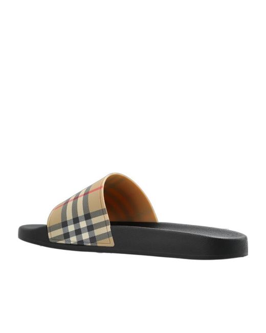 Burberry White Check Printed Slip-On Slides for men